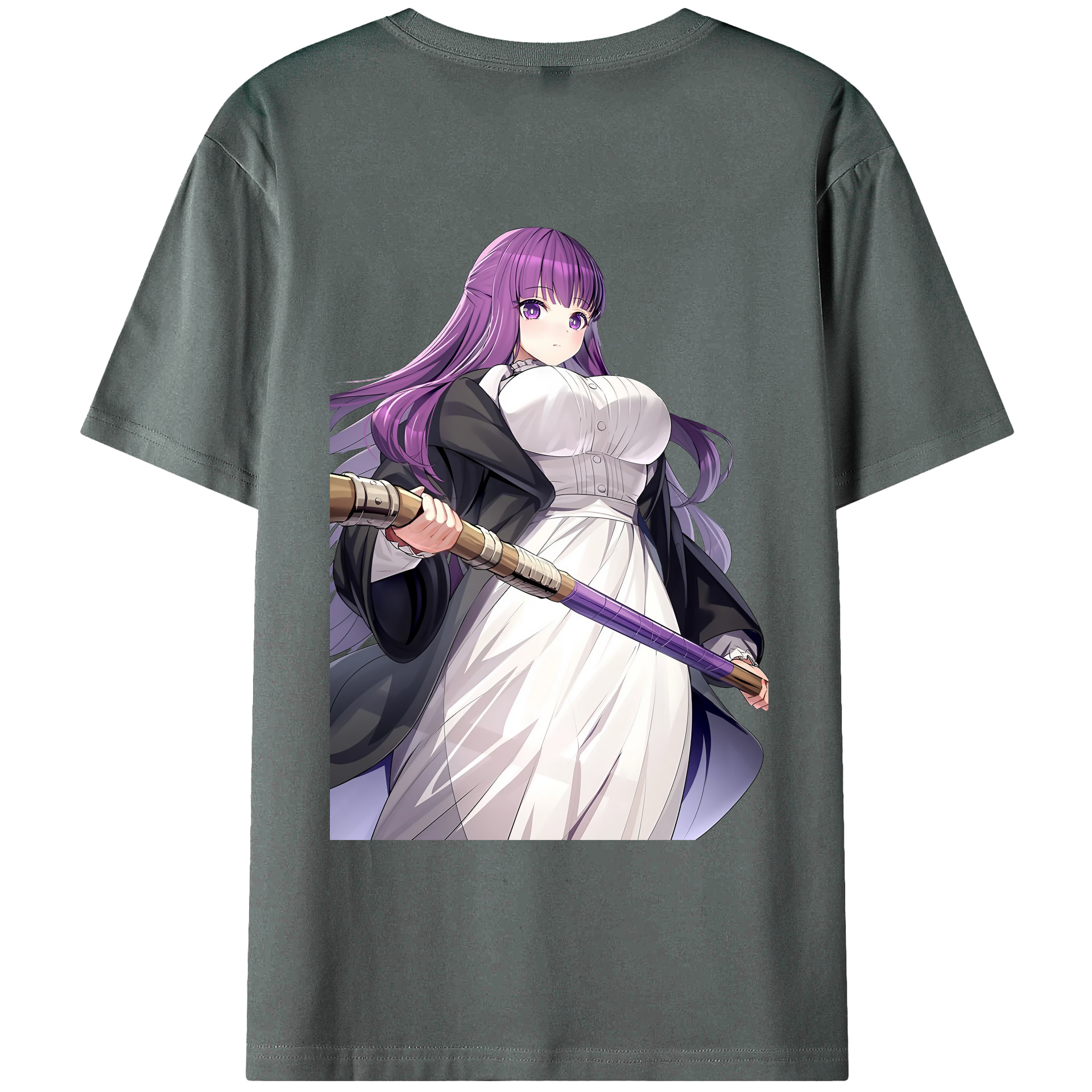 （画像用） 葬送のフリーレン Frieren 綿100％ メンズ半袖Tシャツ（バックプリント） 通気性